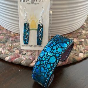 Leather earrings and matching cuff
